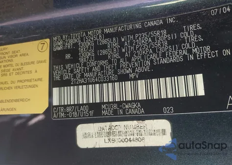 2004 Lexus Rx 330 из США, поврежденный, VIN 2T2HA31U64C033160